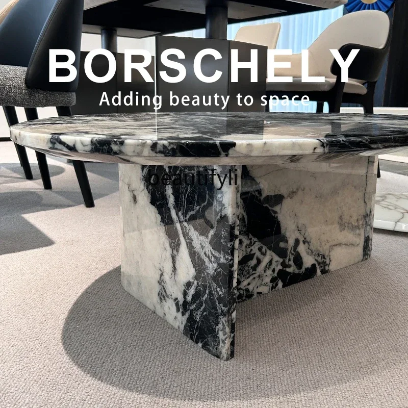 53 Household living room natural black marble water drop coffee table Italian minimalist style
