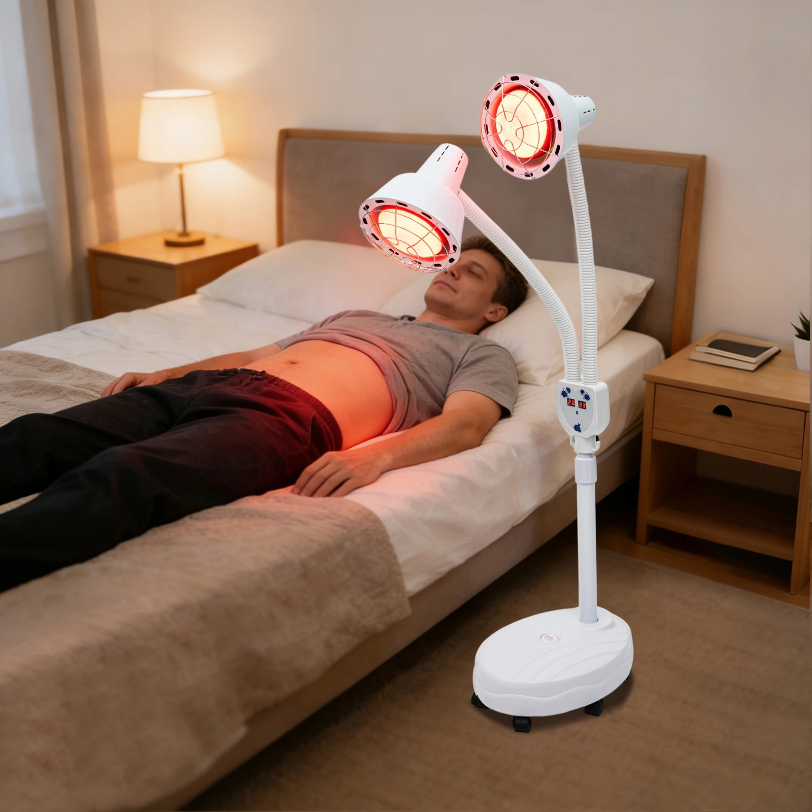 275W Infrarot-Wärmelampe mit Fernbedienung, Doppelköpfige Infrarotlampe mit Einstellbarer Temperatur zur Schmerzlinderung im Salon – Detail 8