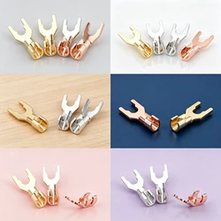 8pcs Hi-end Solid Copper 24K Gold plated Silver plated Spade Plug Speaker Cable Wire Connector HiFi Gold Silver plated spade