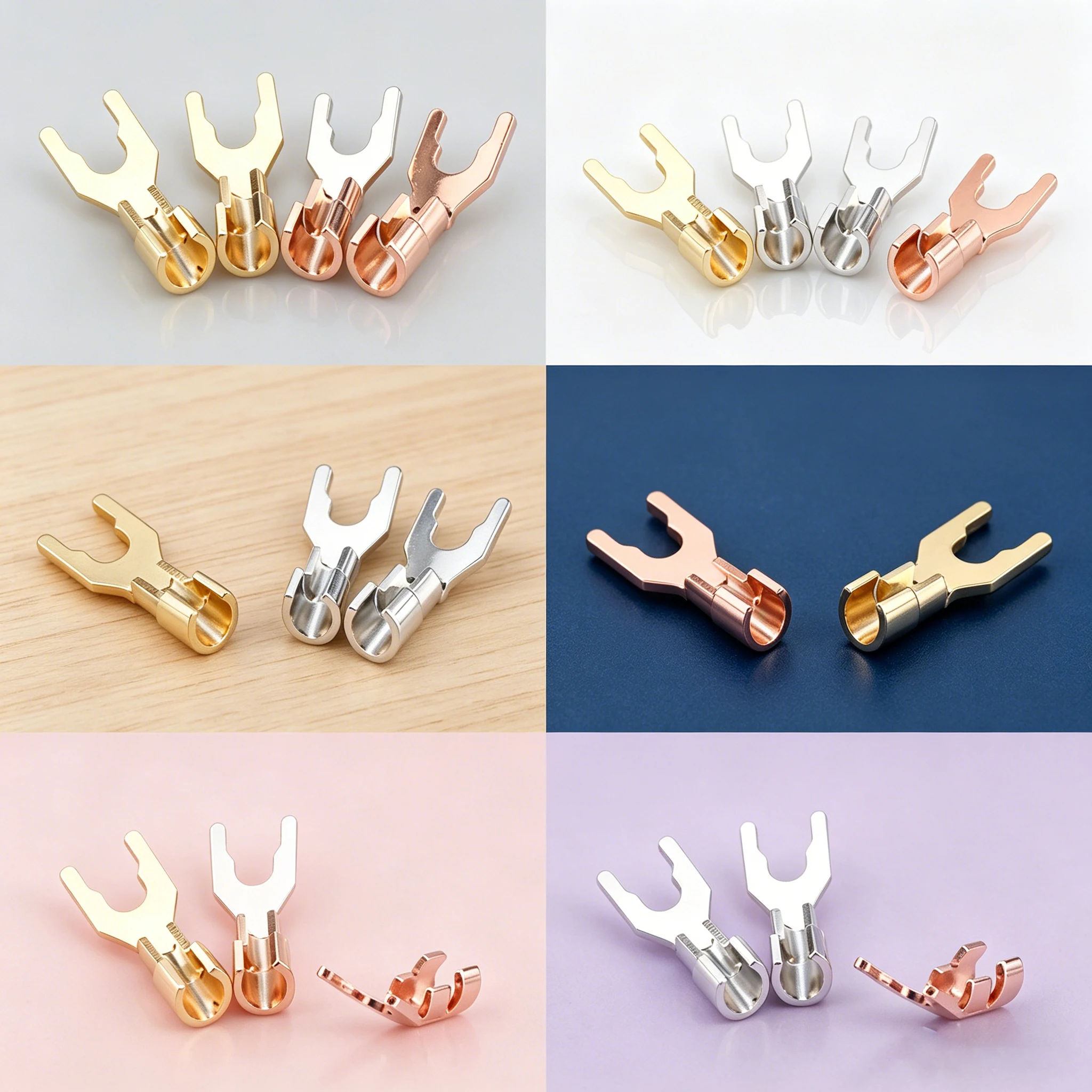8pcs Hi-end Solid Copper 24K Gold Plated Silver Plated Spade Plug Speaker Cable Wire Connector HiFi Gold Silver Plated Spade