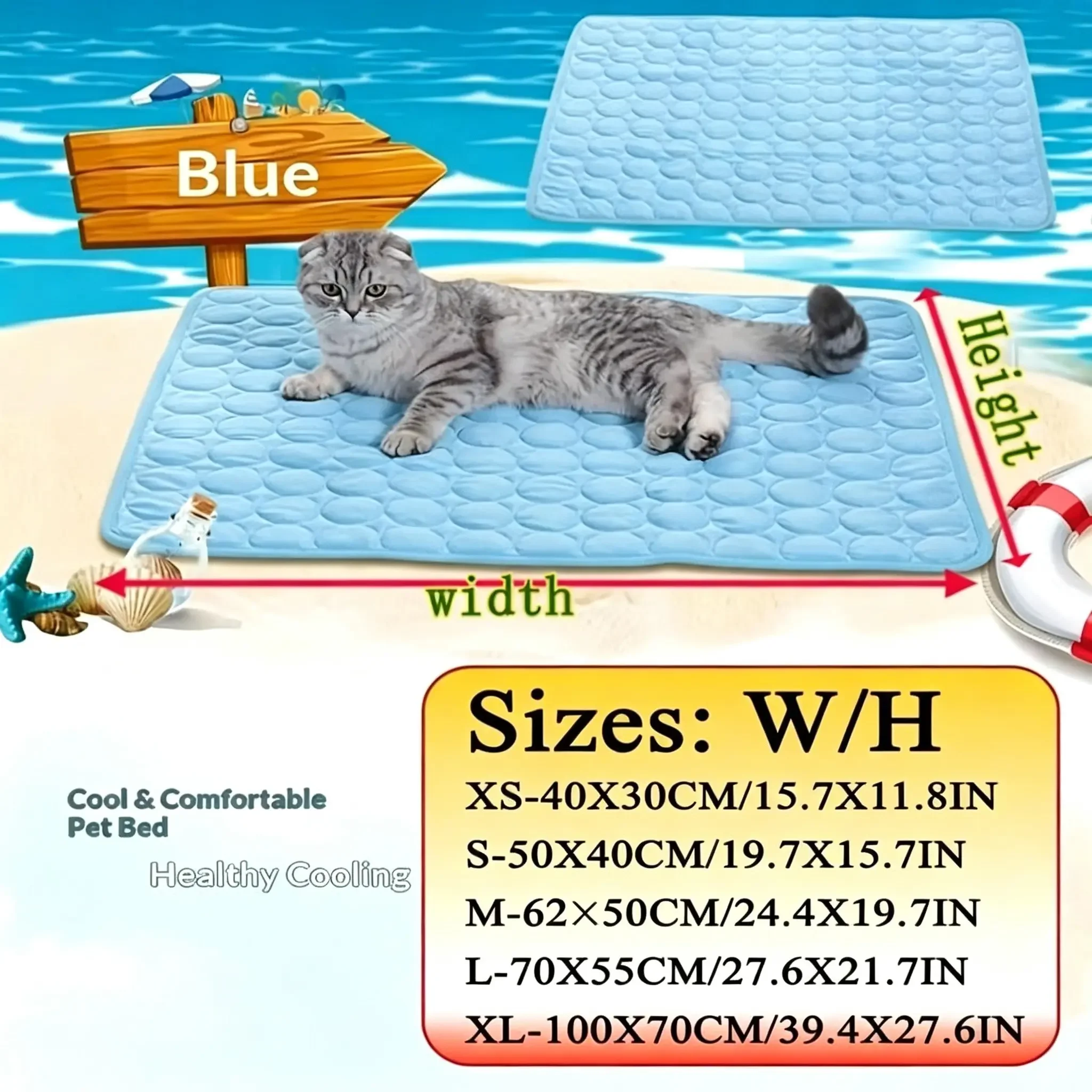 Pet Summer Ice Silk Cooling Pad, Large Medium Small Dogs Cats, Breathable Non-Slip Bite-Resistant Easy Wash, Universal Pet Mat