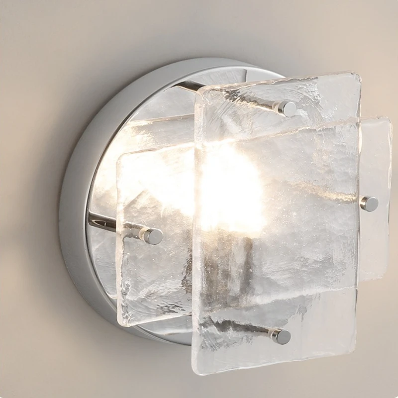 Industrial Ice Glass LED Wall Lamps Chrome Metal Base G9 Bulb Hotel Study Bedroom Staircase Aisle Bathroom Wall Sconces Lighting