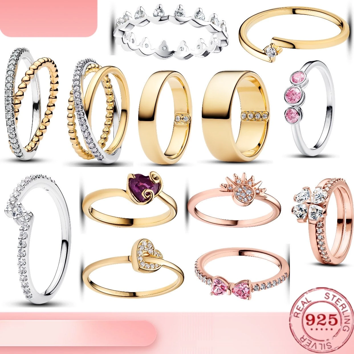 2026 New Model 925% Pure Silver Luxury Four-Leaf Clover Star-Moon Heart Zircon Charm Ring  Women's High-End Jewelry for Weddings