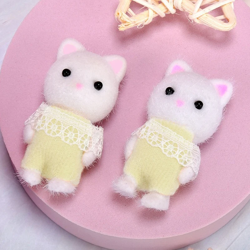 *Hot Sale Families Forest Flocking Cat Model Plush Dolls Figurines Anime Toys Table Decoration Birthday Party Gift