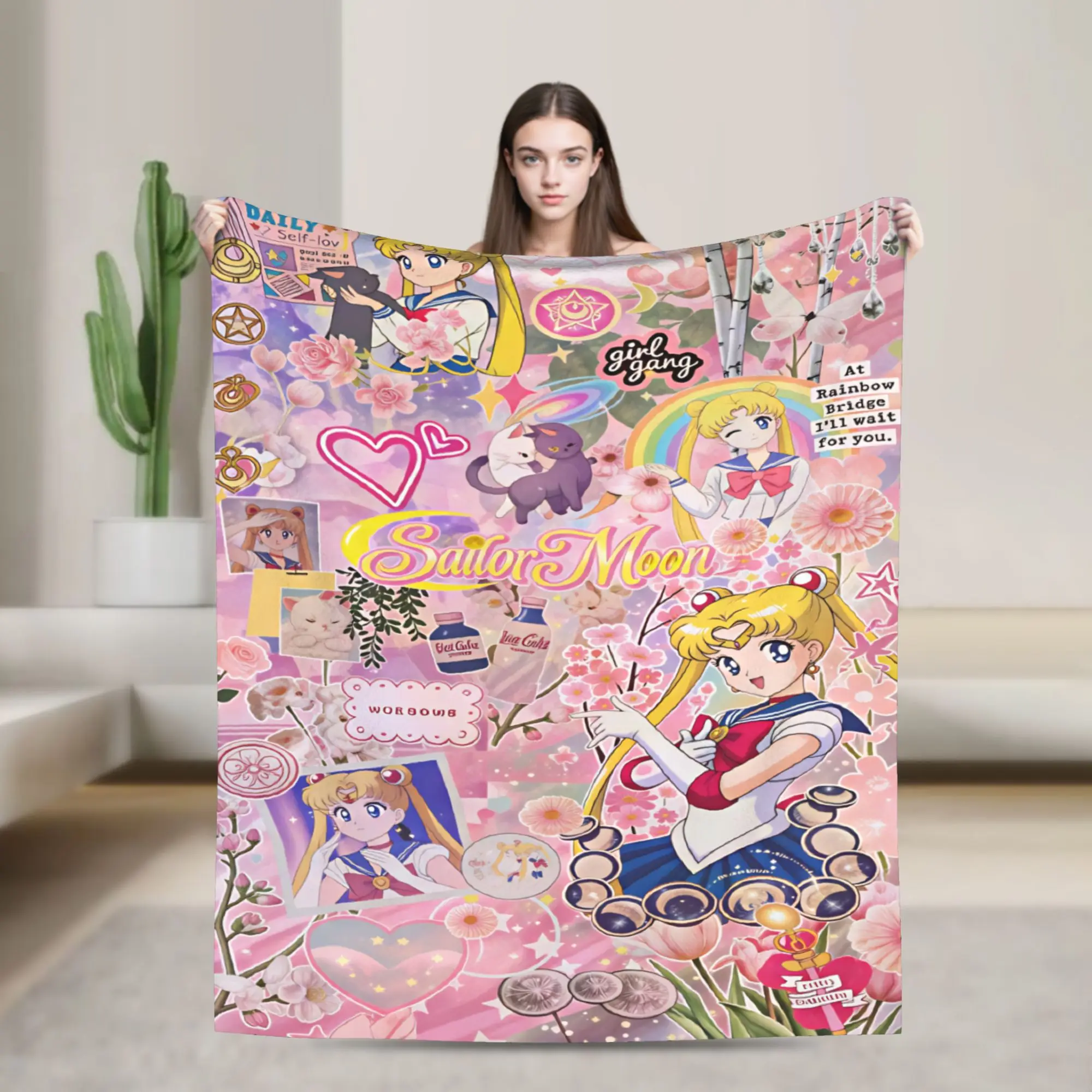 S-Sailor M-Moon Anime  Blanket  Camping Flannel Throw Blanket For Couch Bed Super Warm Design Quality Bedspread Birthday Present