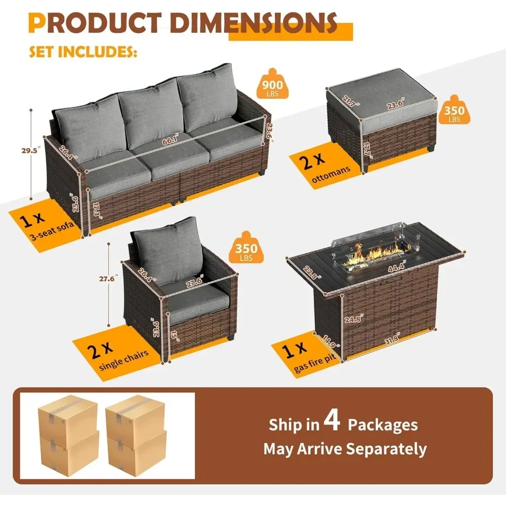 Outdoor Furniture Set with 44" Fire Pit Table for Garden Backyard Deck, 6 Pieces Sectional Conversation Sets, outdoor furniture