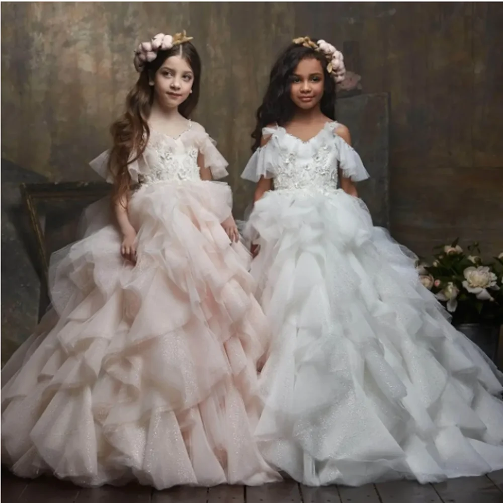 Flower Girls Dress for Wedding Detachable Sleeve Lace Beading Party Pageant Gowns Girl Birthday Dresses