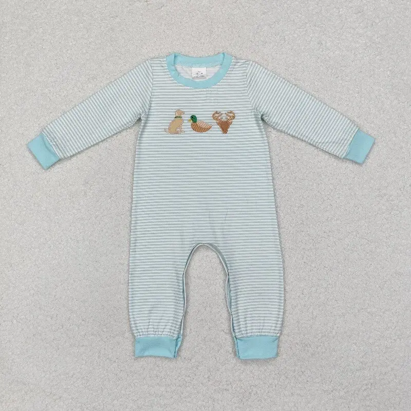 8.19y Boys Thanksgiving baby romper wholesale boutique embroidered pumpkin khaki plaid zipper long sleeve onesie