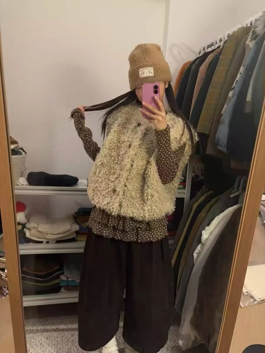 

Жилеты Жилеты Толстые женские винтажные осенние лоскутные свободные школьные академические элегантные молодежные дышащие шикарные удобные модные