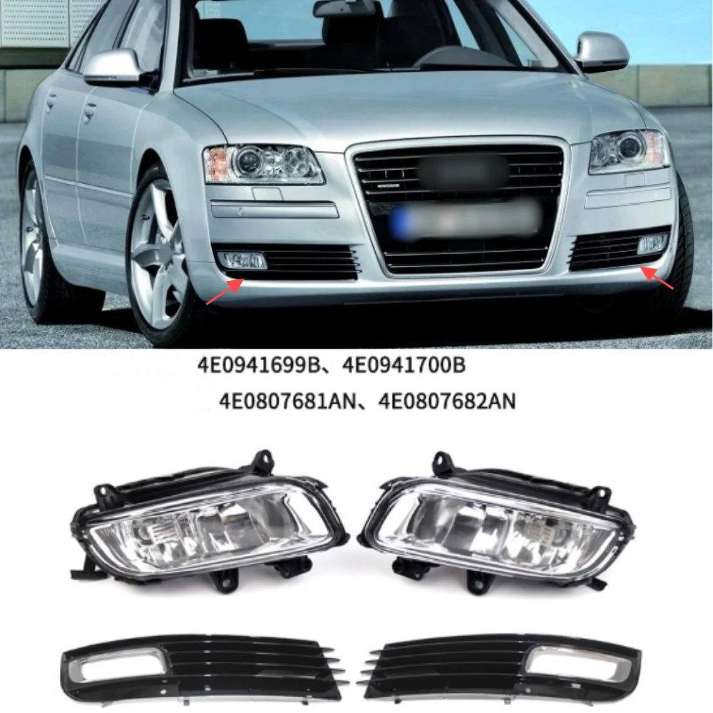 

For 2008-2010 Audi A8D3 front bumper fog cover grille fog light kit 4E0807681AN 4E0807682AN