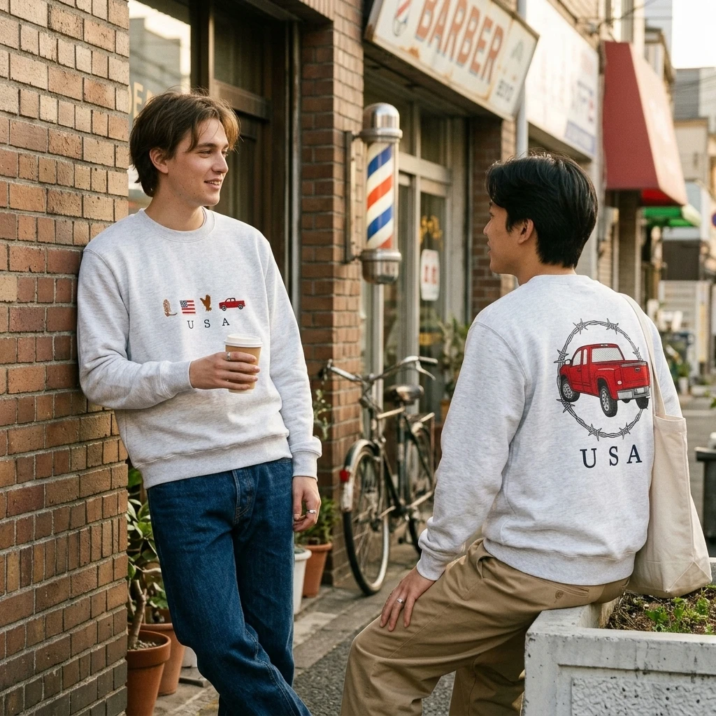 Country Red Pickup Truck USA Print Parent-Child Long Sleeve Crewneck Sweatshirt Casual Independence Day 4th of July Streetwear