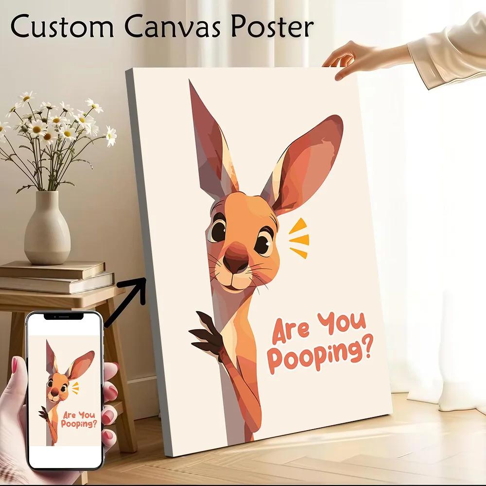Cartoon Kangaroo With Funny Text Canvas Wall Art Poster Personalized Photo Printing Perfect Gift for Decorative Paintings Frames