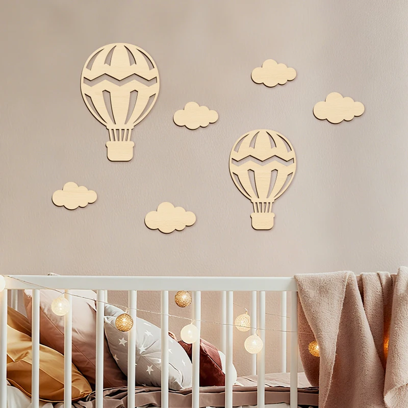 Hot Air Balloons & Clouds Sign Wooden Wall Stickers Hot Air Balloons Wall Decor for Nursery Classroom Playroom Wall Stickers