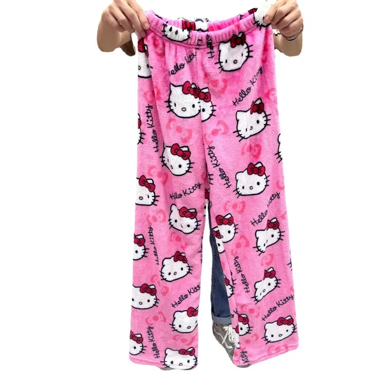 

Anime Sanrio Hello Kitty Y2k Kawaii Flannel Pajamas Women'S Warm Woolen Cartoon Casual Home Pants Autumn Winter Fashion Trousers