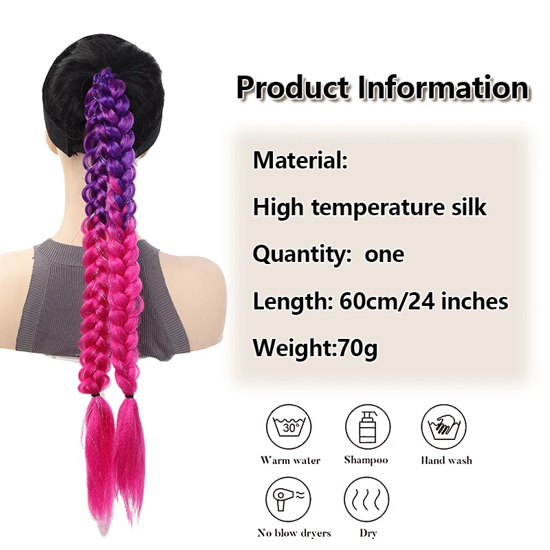 Cool Silver Gradient Braid Ponytail – Synthetic Hair, Elastic Band Design, Effortless Style for Women’s Daily and Festival Looks