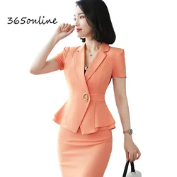 Formal Uniform Styles Blazers Suits Two Piece With Tops and Skirt for Ladies Office Work Wear Professional Summer Blazer Sets