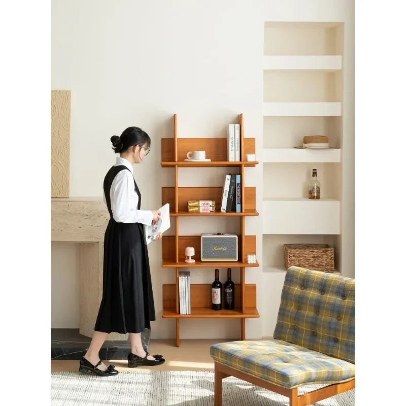 Solid wood multi-layer shelf storage rack medieval wall bookshelf creative storage rack floor