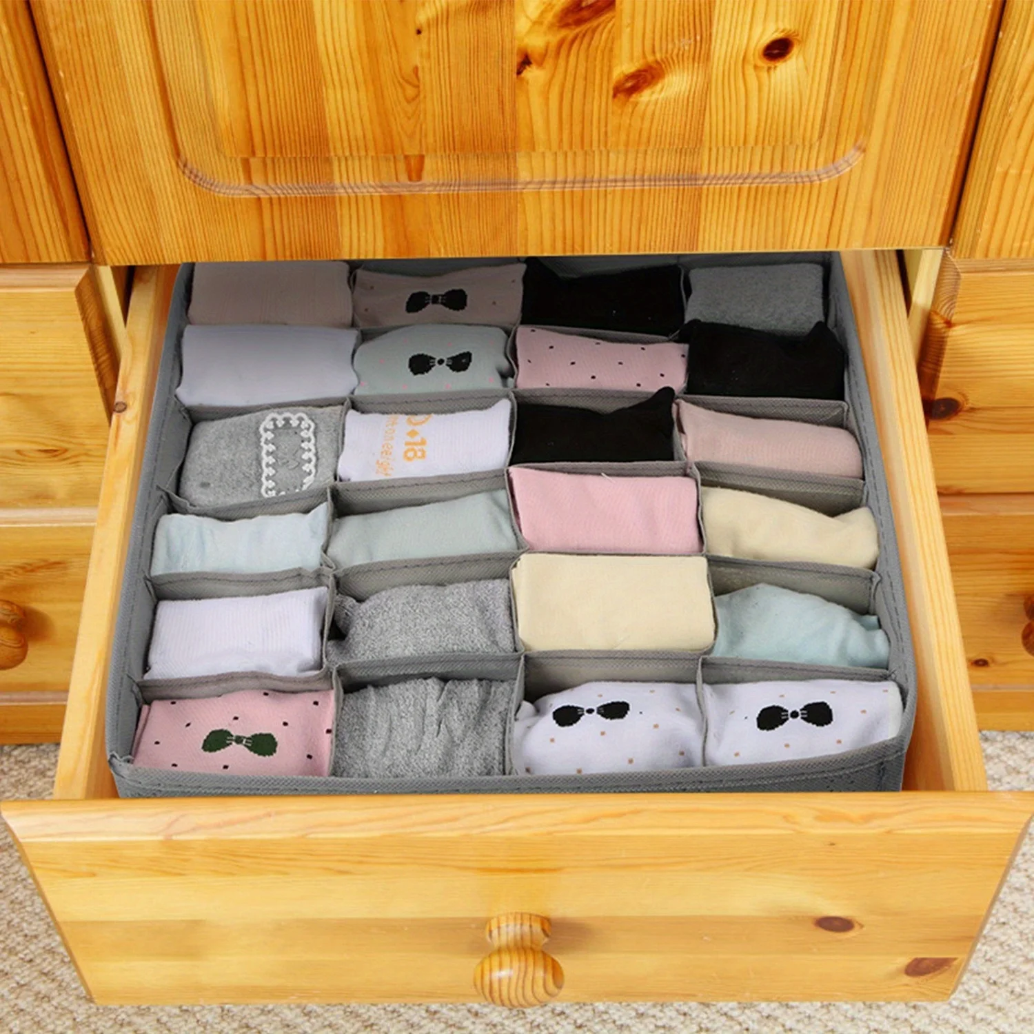 

3 Pack Sock Organizer Box Foldable Damp Proof Storage Drawers Multi-cells Underwear Tie Container