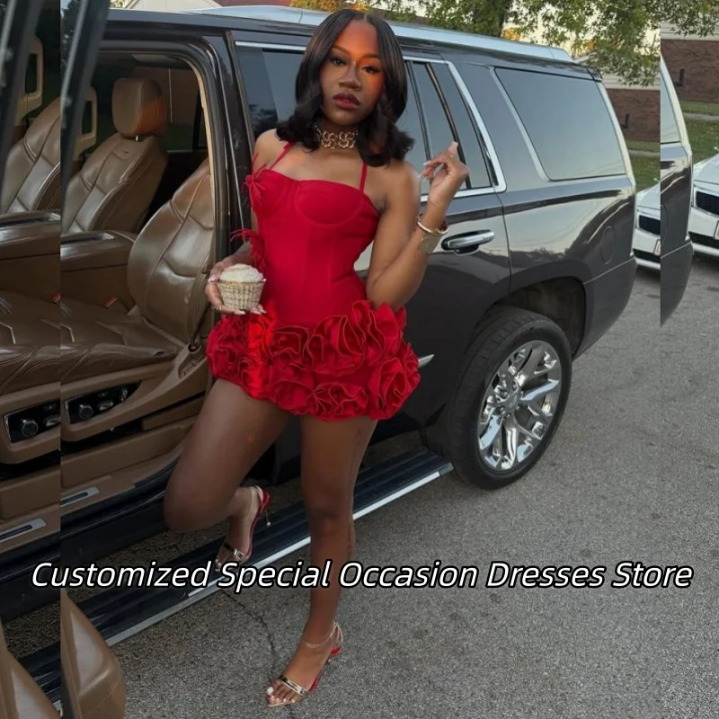 

Wine Red Halter Prom Dress Birthday Dresses With Tiered Ruffles Short Party Gown Homecoming Gowns For Women African Customized