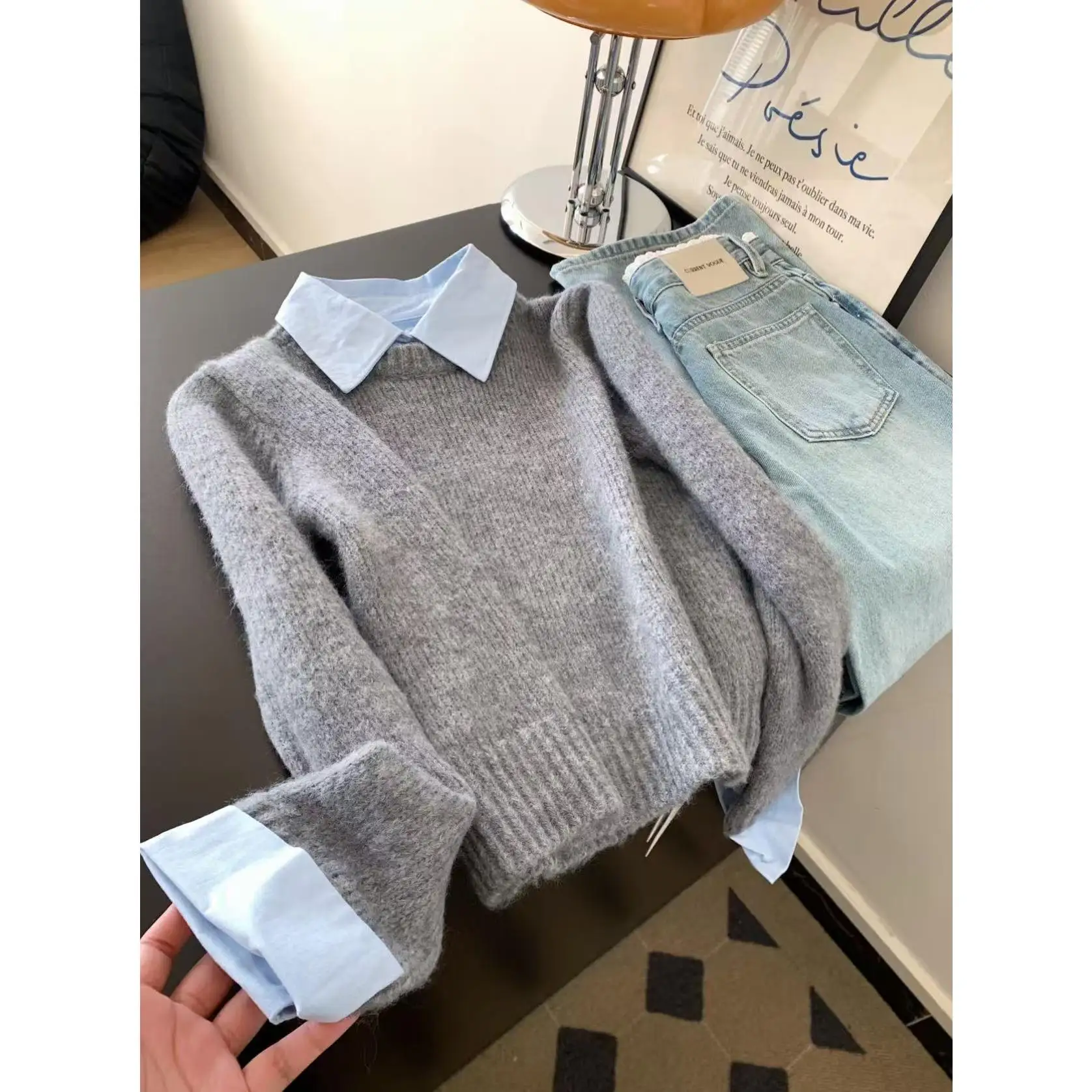 

ay Knitted Sweater Women's irt Collar Inner Wear Turtlene Casual Sle Color Blo Design Autumn Faion Top