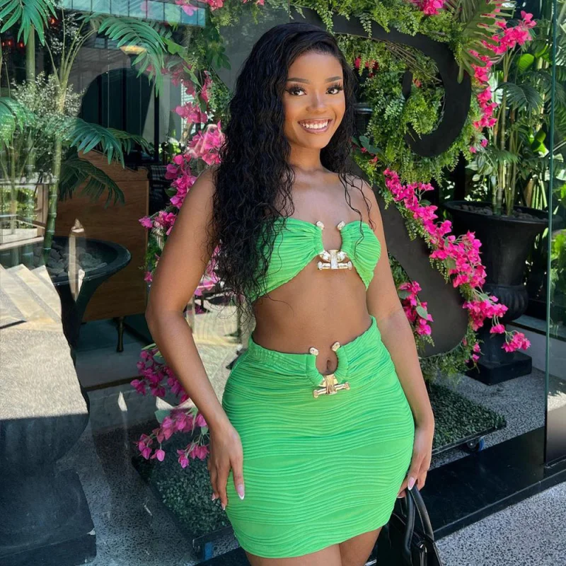 

2025European and American New Arrival Hot Sale Tube Top Exposed Navel Backless Wrap Chest Package Skirt Suit Women