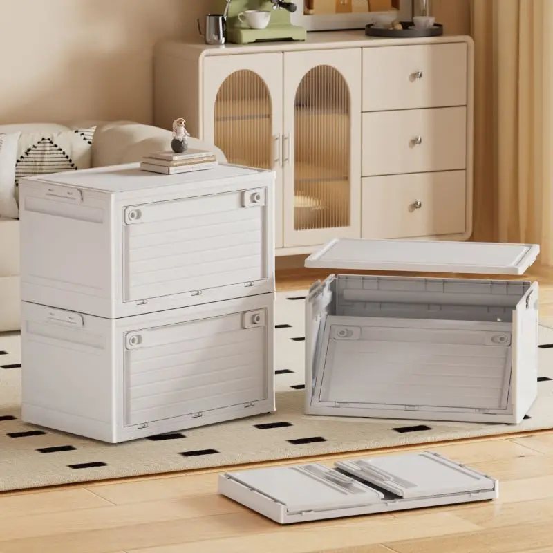 

Large Wheeled Foldable Plastic Storage Box Lid Camping Dorm Closet Toy Blanket Clothes Organizer Organiseurs De Rangement
