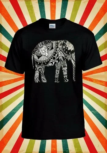 Camiseta sin mangas con dibujo de elefante y patrón étnico para hombre y mujer, camiseta unisex 577