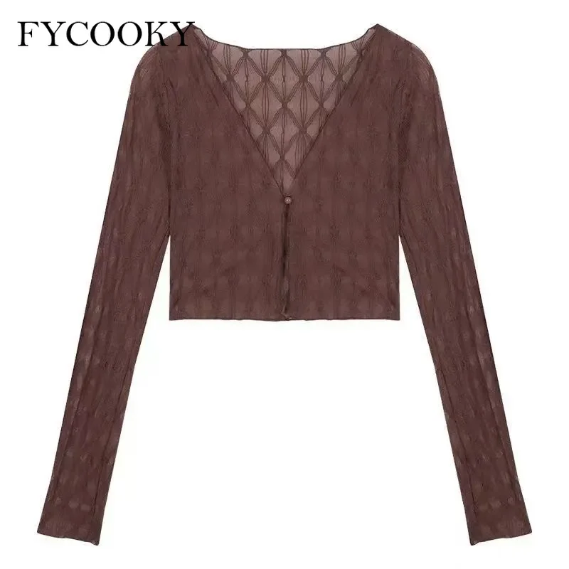 

New 2025 Summer/Spring Cardigans Women V-neck Solid Long Sleeve Slim Chiffon Blouse Woman