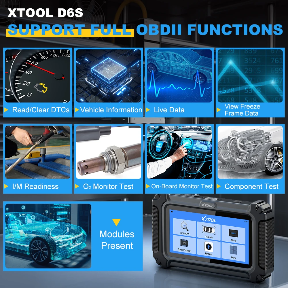 XTOOL D6S Automotive Diagnostic Tools ECM TCM ABS SRS EPB Car obd2 Scanner Lifetime Free Update FCA Autoauth 30 Resets CAN FD