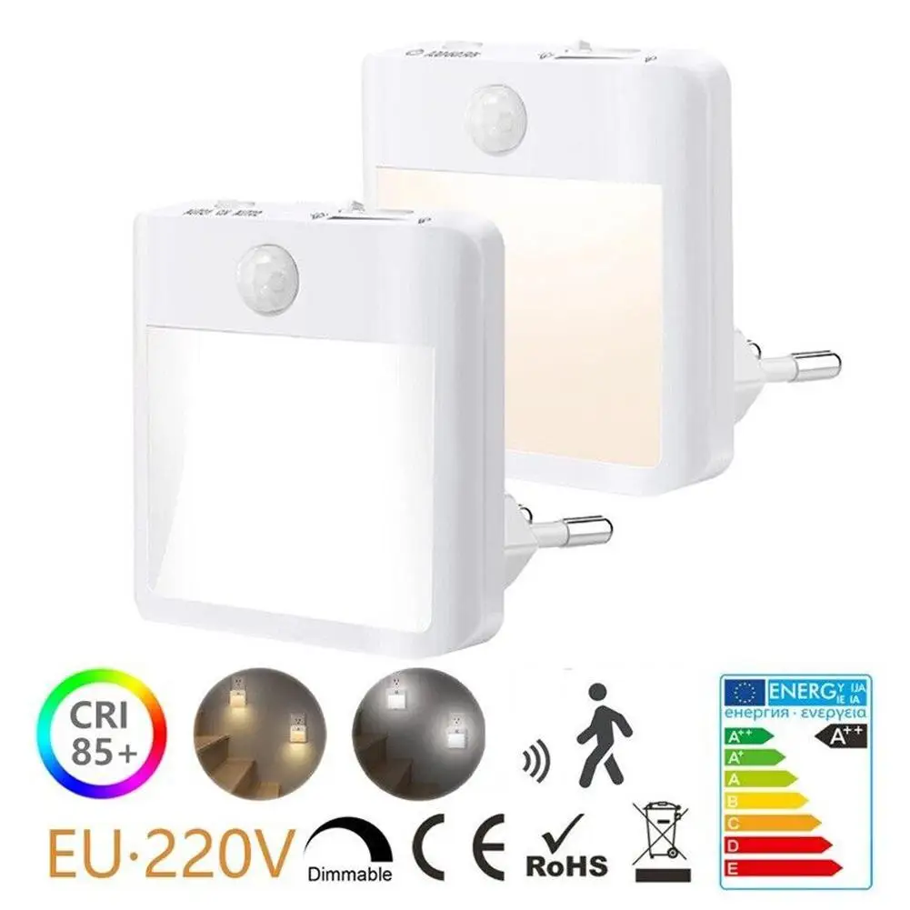 

Smart Motion Sensor LED Night Light EU Plug Dimmable Sleep Lights Body Induction Mini Lamp For Kid'sroom Stairs