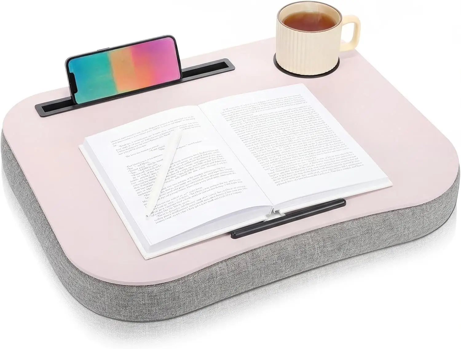 

Pink Laptop Lap Desk with Cup Holder and Stopper Padded Phone Holder Couch Bed Sofa Fits up to 15.6 Inch Cushion Portable Lap De