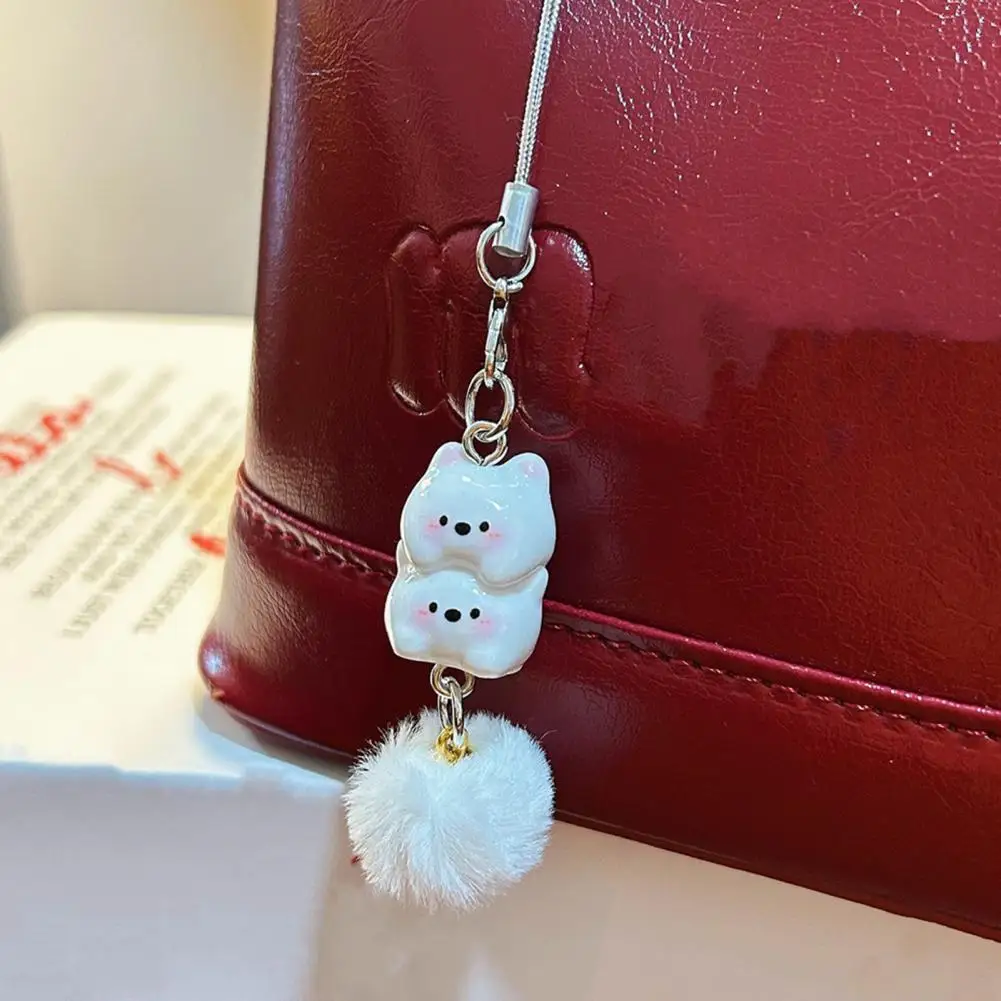 Puppy Phone Pendant Portable Plush Puppy Keychain Three-dimensional Ball Ornament Steel Wire Lanyard Mobile Phone Bag Charm