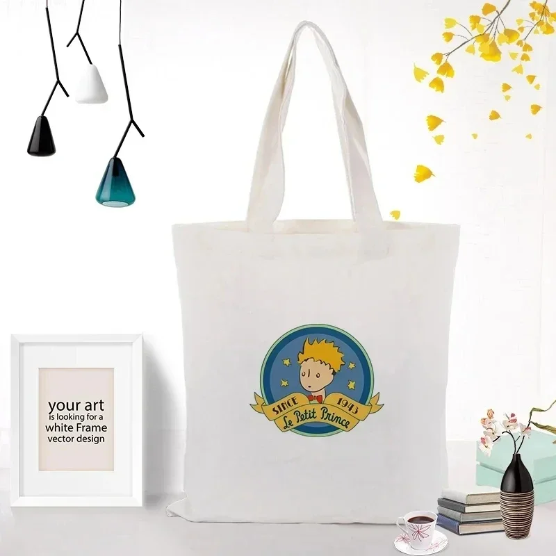 Borsa a tracolla in tela Tote da donna Cute Cartoon Little Prince Printed Text borsa per la spesa portatile riutilizzabile ambientale quotidiana