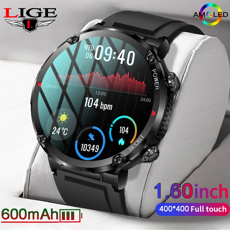 600 mAh Large Battery Watch For Men Smart Watch Men IP68 Waterproof Smartwatch AMOLED HD Screen Bluetooth Call Sports Bracelet