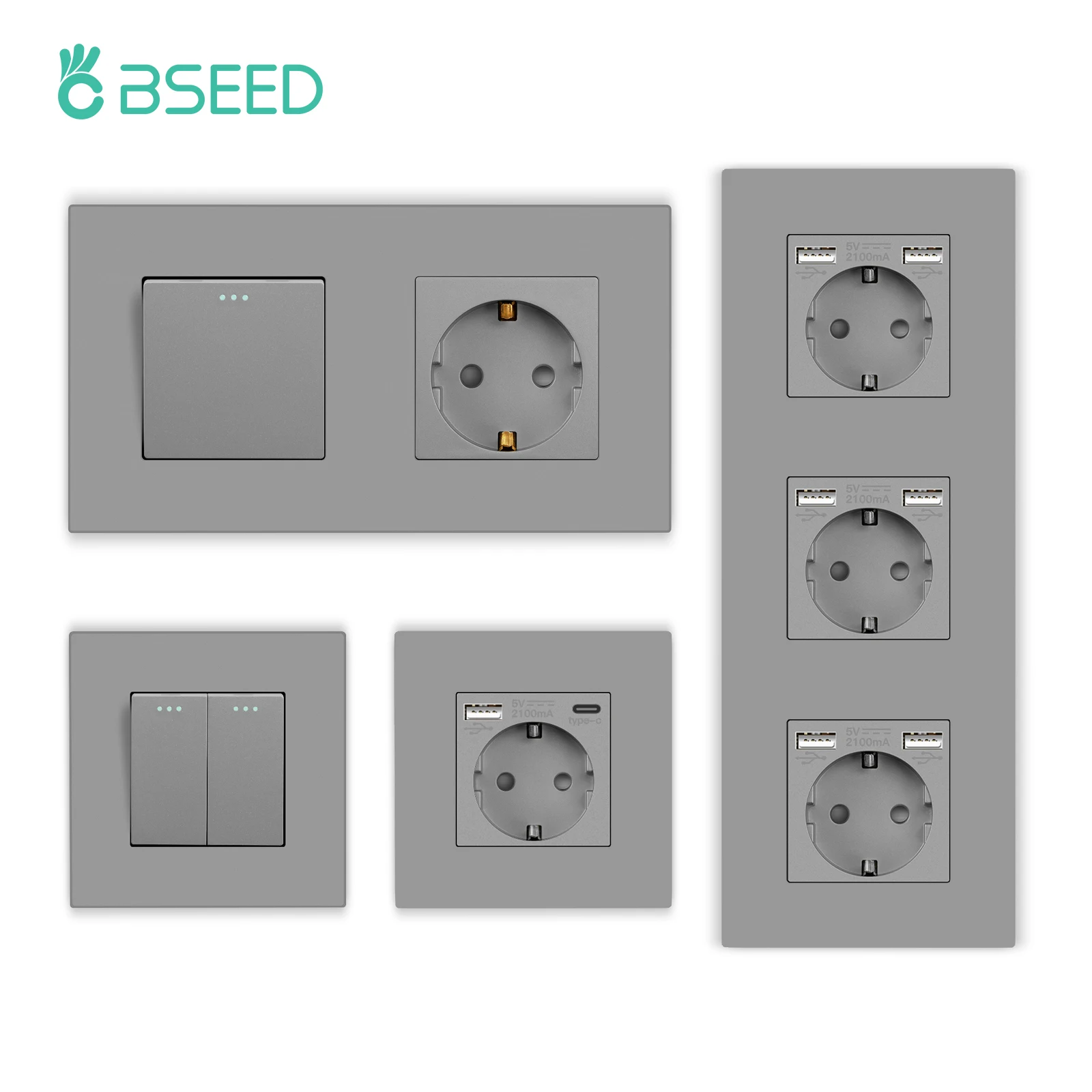Besamen knopfsc halter 1/2/3Gang 1-Wege-Wandsteckdosen mit USB-Typ-C-Telefon ladegerät montiert Doppels teckdose Kunststoff platte Dreifach steckdosen