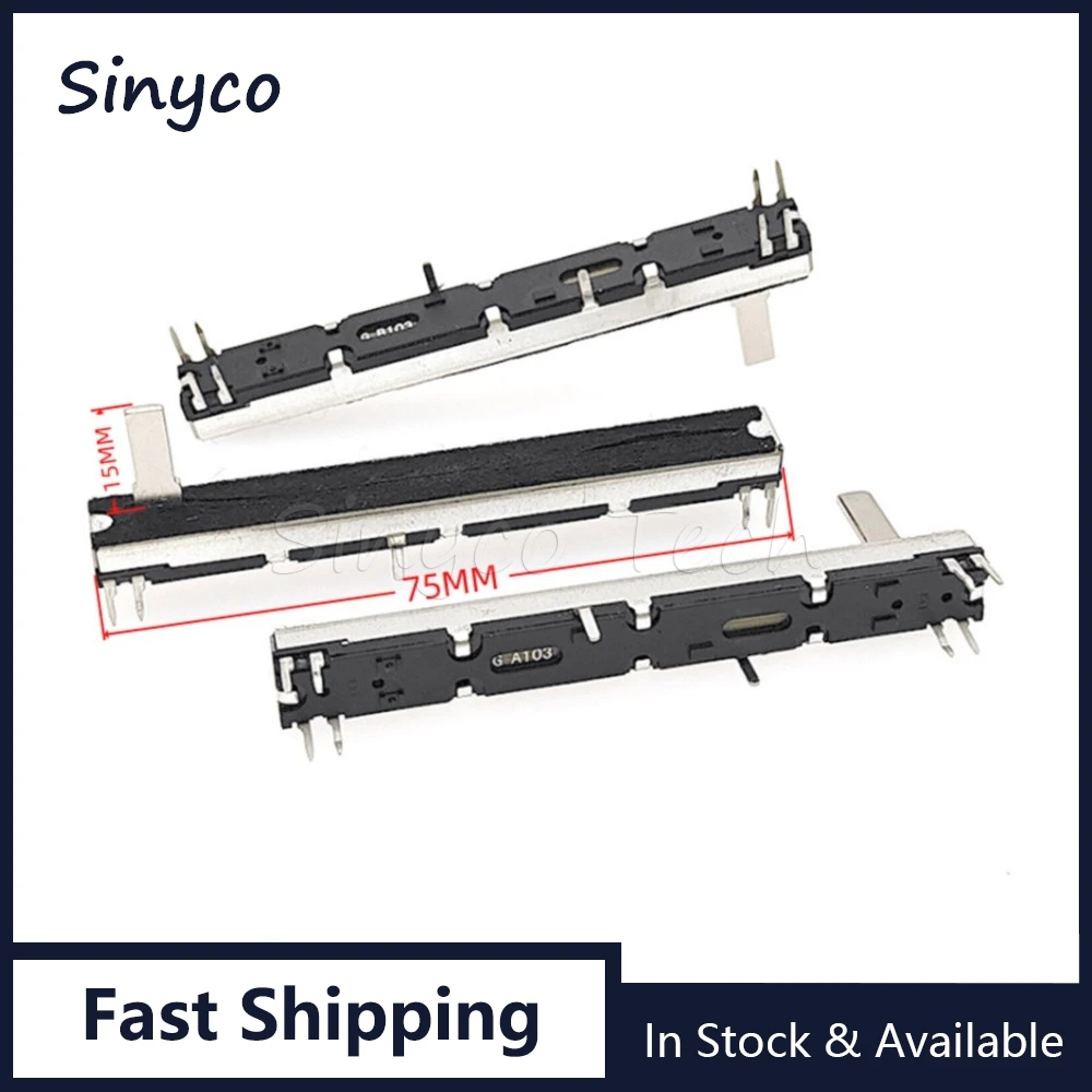 2 unidades Potenciómetro deslizante recto de 75 mm A10K B10K B50K D10K SC6082GH Fader de mezclador dual de 8 pines A10KX2 A103 B103 B503 D103 Recorrido 60 mm