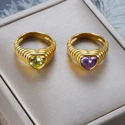 Luxury Zircon Heart Couple Rings Stainless Steel For Women Forever Endless Love Engagement Wedding Charm Valentine's Day Jewelry