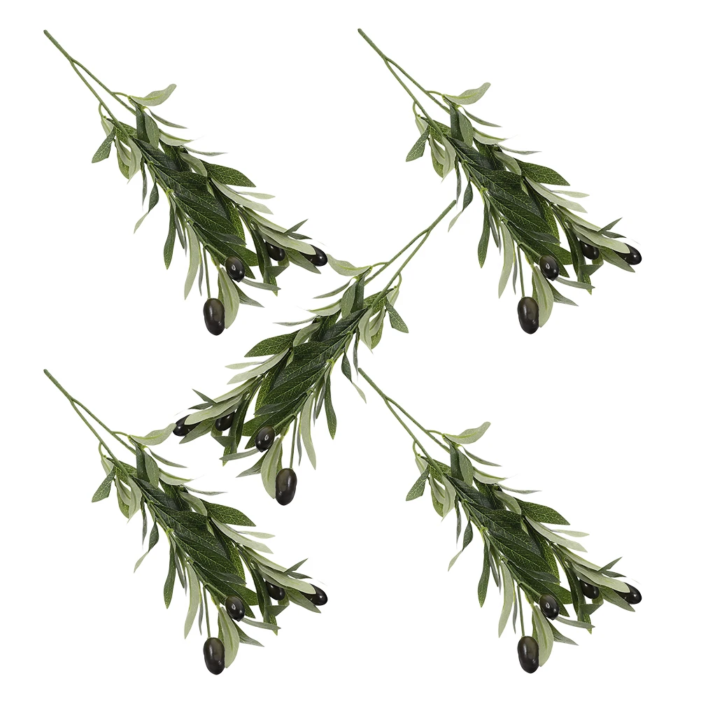 

5pcs 15.7” Artificial Olive Branches Faux Tree Stems Realistic Home Wedding Office Garden Decor Diy Floral Crafts