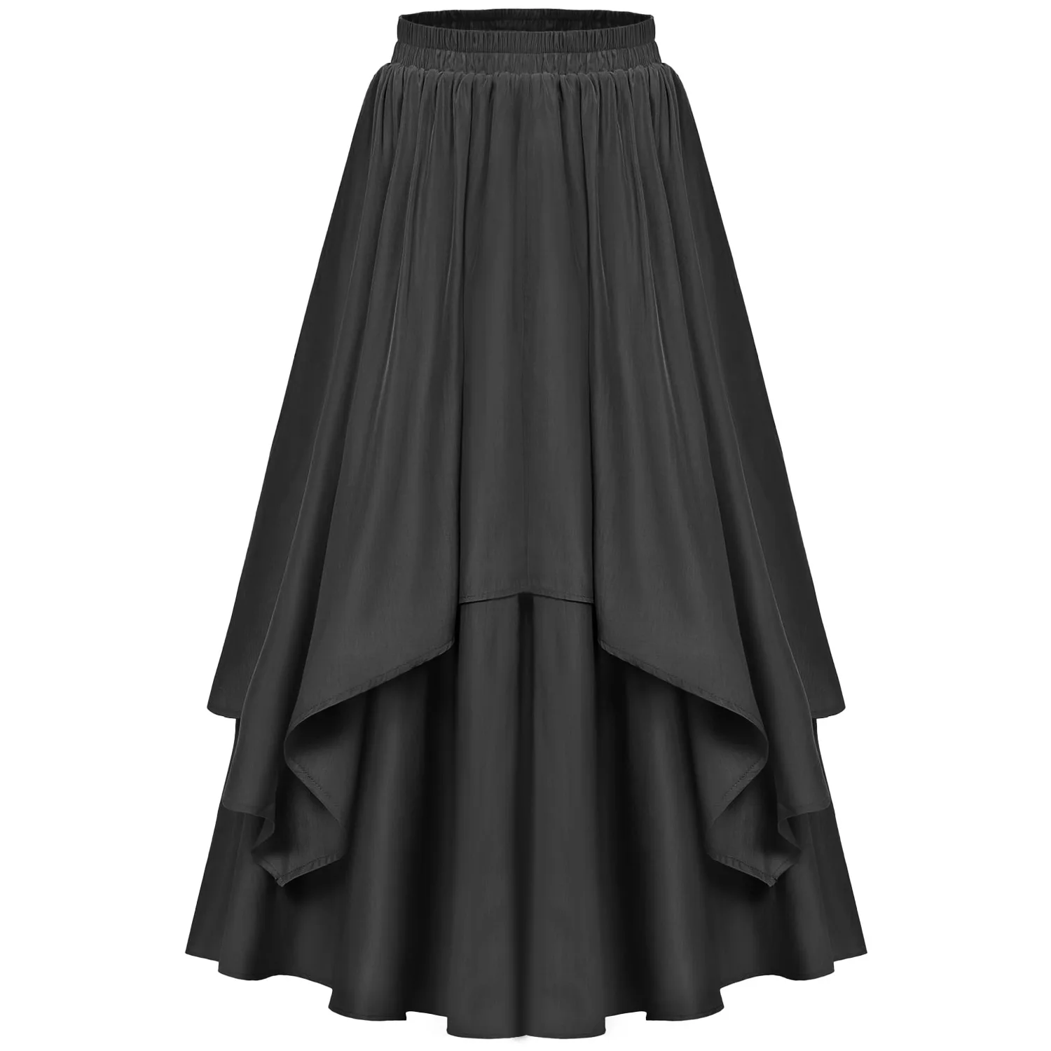 Women Skirt Retro Renaissance Tunics Irregular Dual-Layer Swing Skirt Elastic Waist High Waist Streetwear A-Line Maxi Skirt