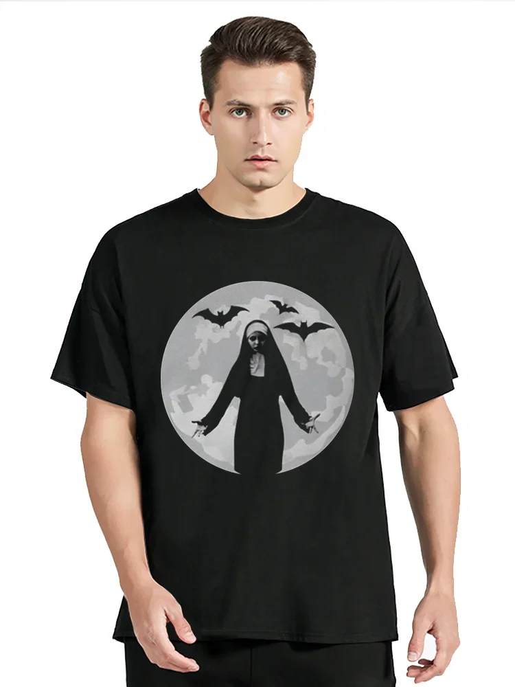 T-shirt unisexe Horror Unholy Nun, T-shirt imprimé vintage, Économie streetwear décontractés, Col rond, Respiré, Mode