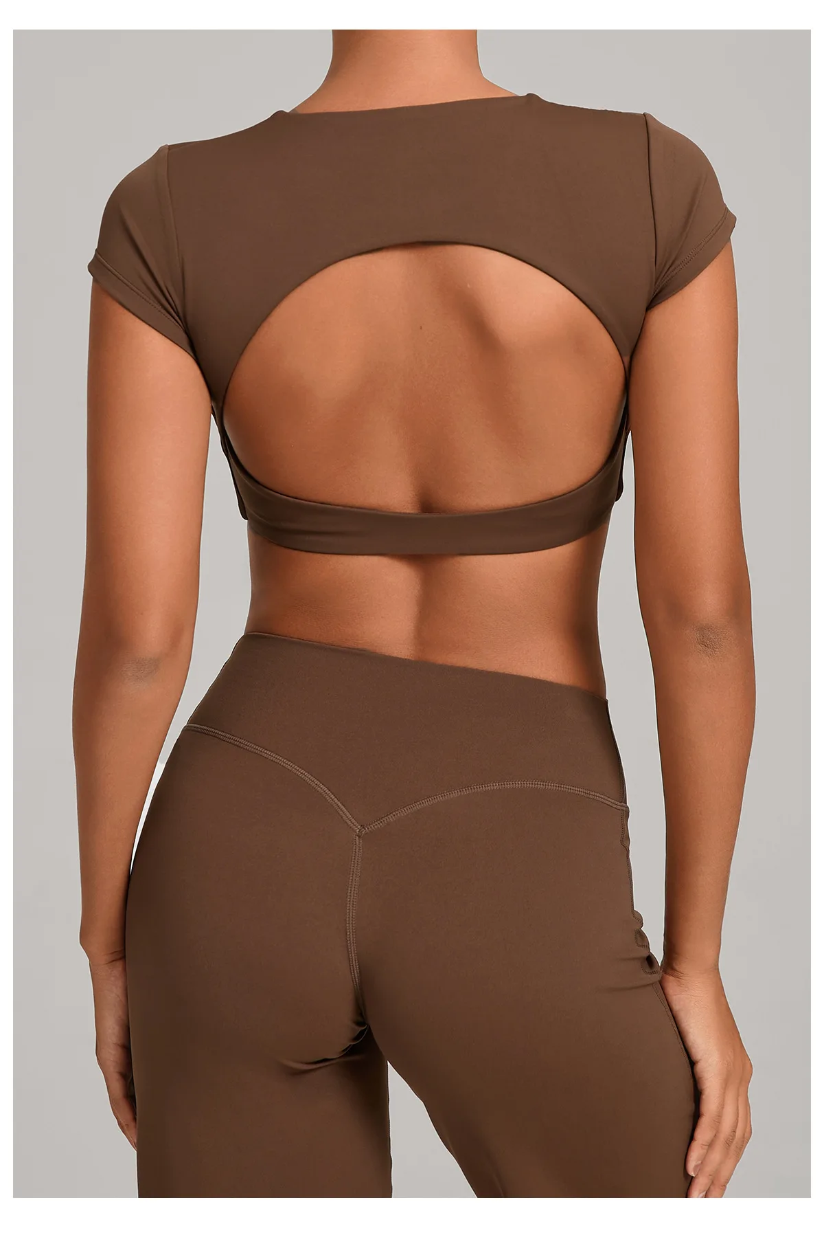 Gym Workout Clothes Backless Running Sports Top Double-layer Stitching No Chest Pad Yoga Wear Fitness Short Sleeve for Women