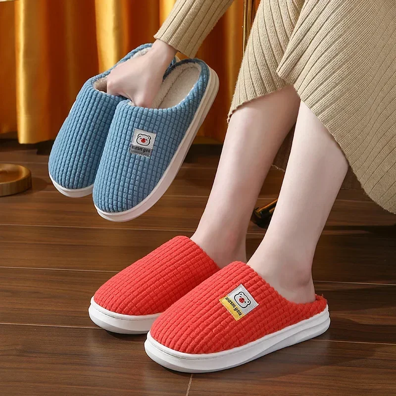 New Fashion Winter Slippers Women Men Thick Sole Indoor Home Warm Couples Shoes Non-Slip Flat Platform Women\'s Cotton Slippers