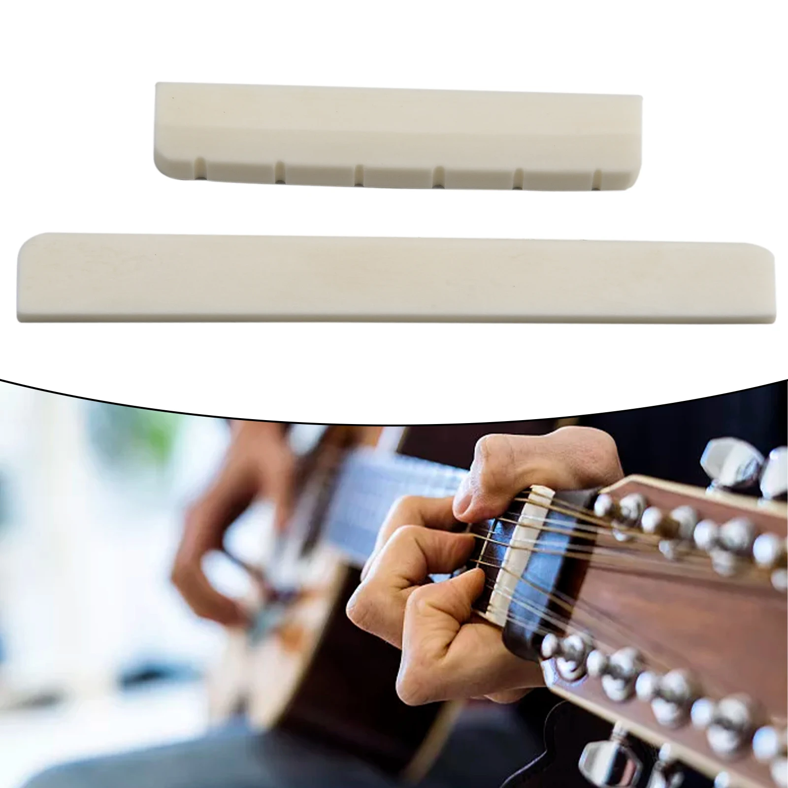 6 String Bone Guitar Bridge Saddle Nut White Bone Bridge Replacement Parts 80mm 52mm Real Bone Guitar Nut Saddle  For Music view 6