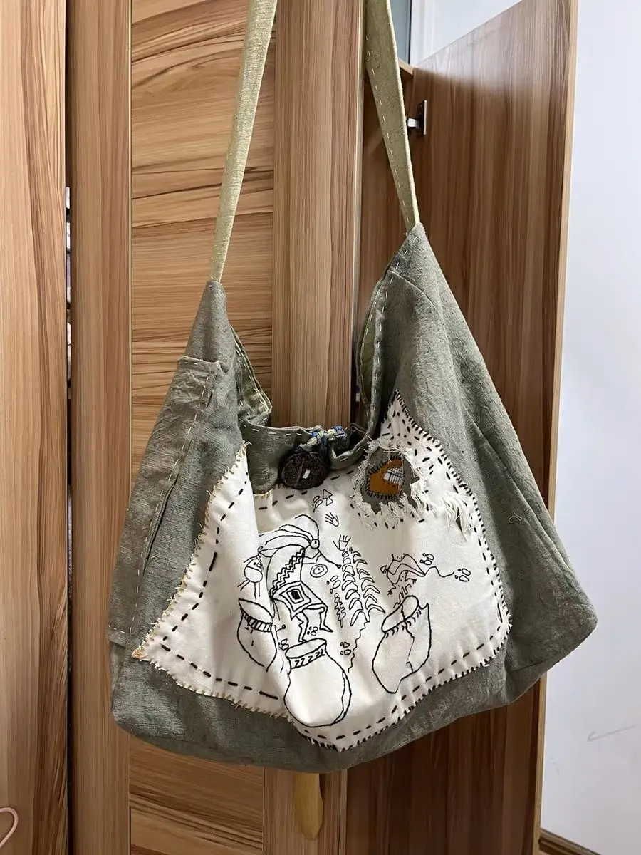 Miyagawa INS Style Niche Design Plant Dyeing Retro Chinese Painting Crossbody Casual Bag Fashion Spicy Girls Y2k Shoulder Bag