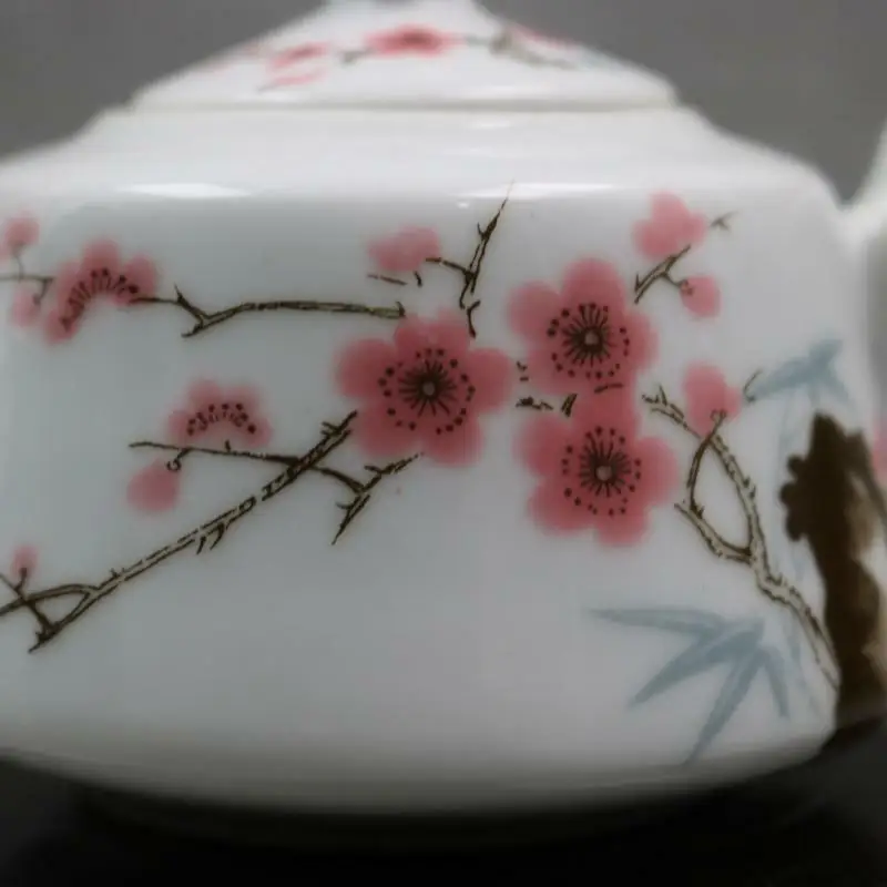 Chinese Famille Rose Porcelain Plum Blossom Design Teapot 3.15 inch