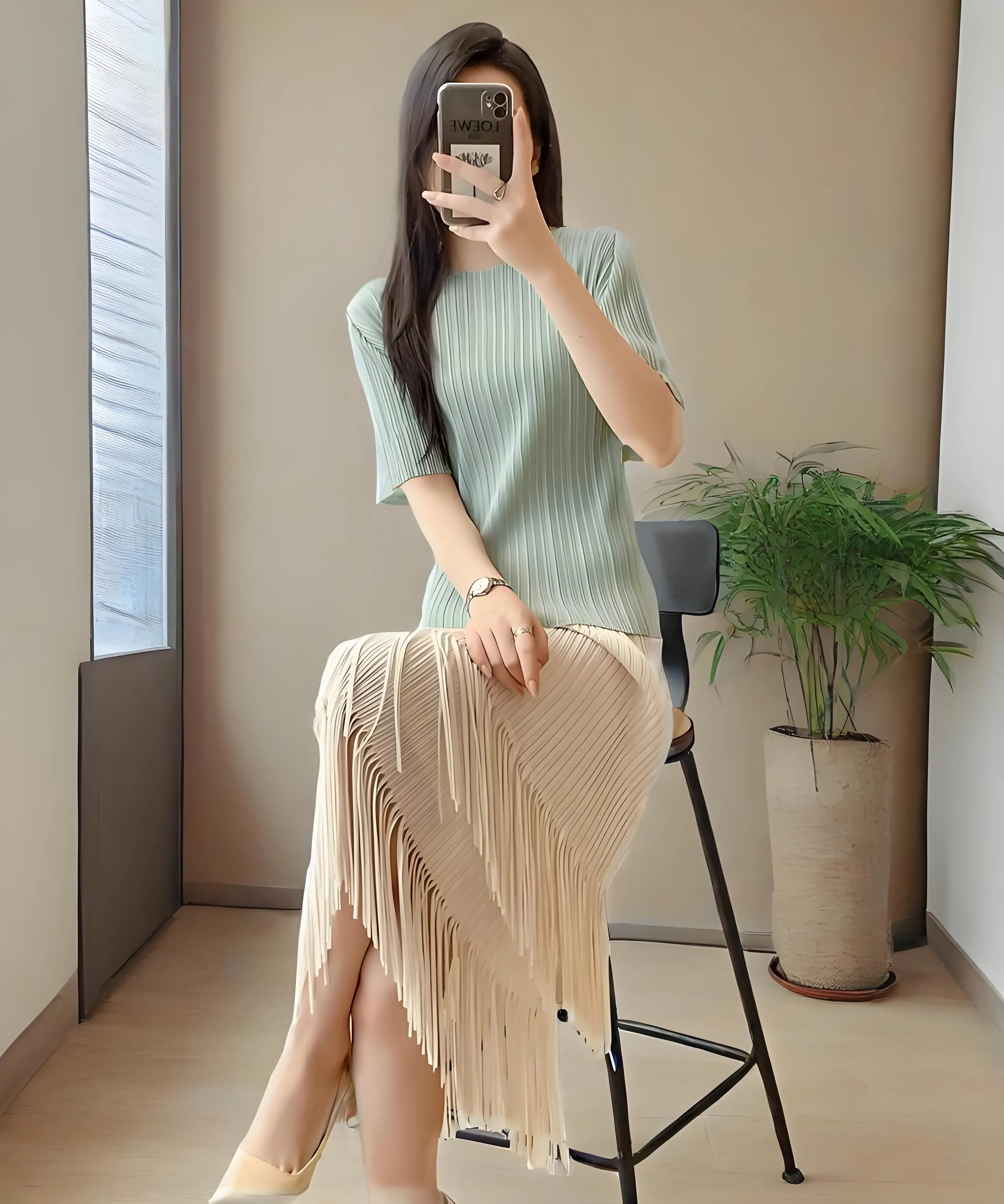 

Miyake 2025 Spring New Suit Women's Fashion Pleated Temperament High Sense Plisse Solid Color Pleated Top Skirt Pleats Suit