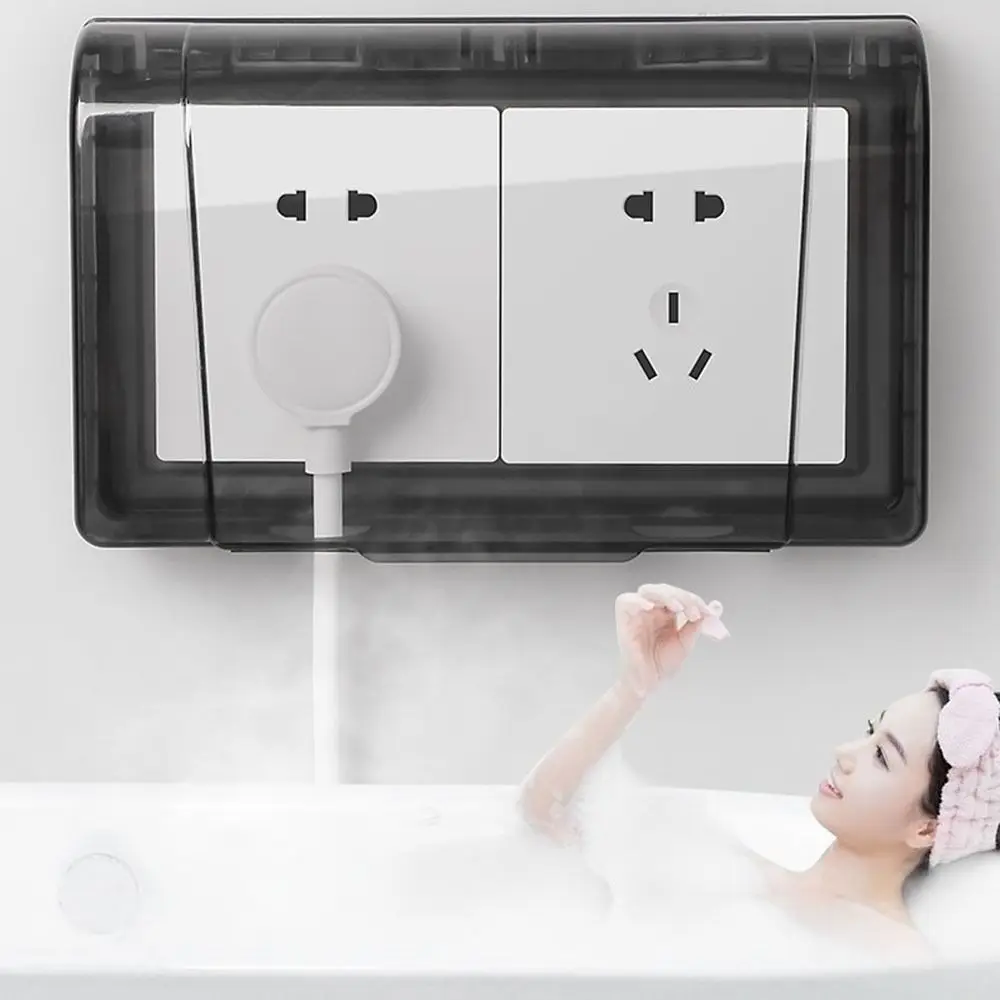 New PS Plastic Splashproof Box Double-position Self-adhesive Outlet Case Thickened Outlet Socket Waterproof Cover Indoor