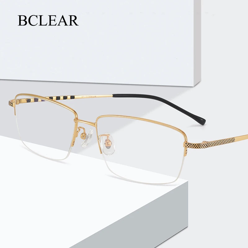 Men Square Big Face Pure Titanium Eyeglasses Frames Business Casual Super Light Quality Male Prescription Half Rim Sepectacles