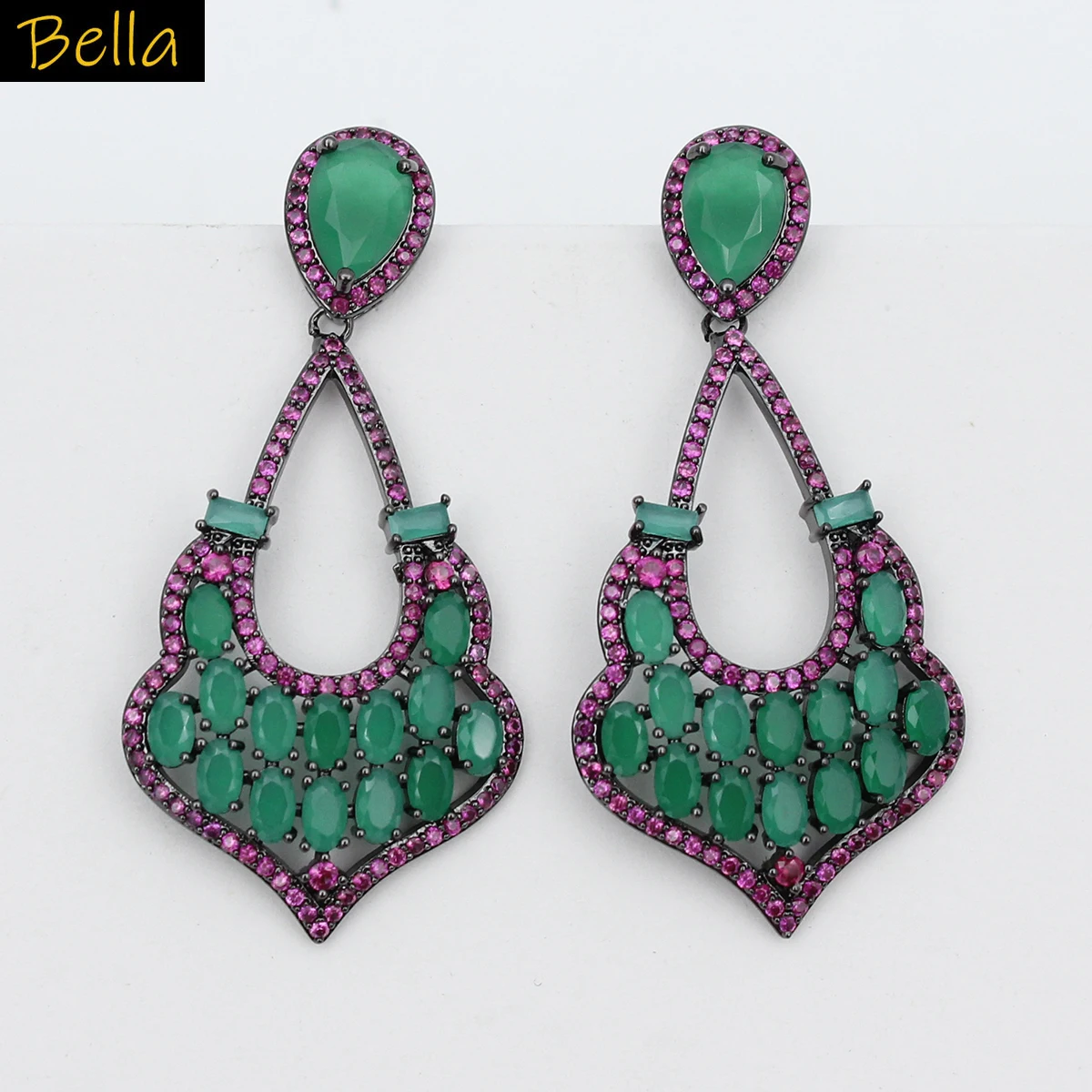 

cubic zirconia earrings for women cute jewelry party daily wear green fushia pink dangling earrings