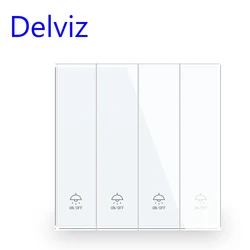 Delviz-EU電源付きの高級ガラス壁スイッチ,白いガラスパネル,16A,ビッグキー,4ギャング,2ウェイ,プッシュボタン,家庭用